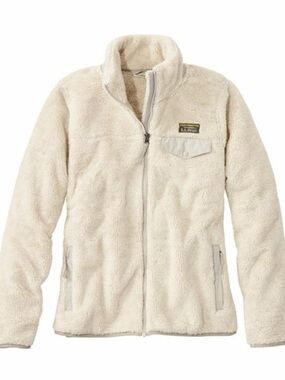 L.L. Bean Hi Pile Fleece Jacket Full Zip Cream Small Cozy Sherpa